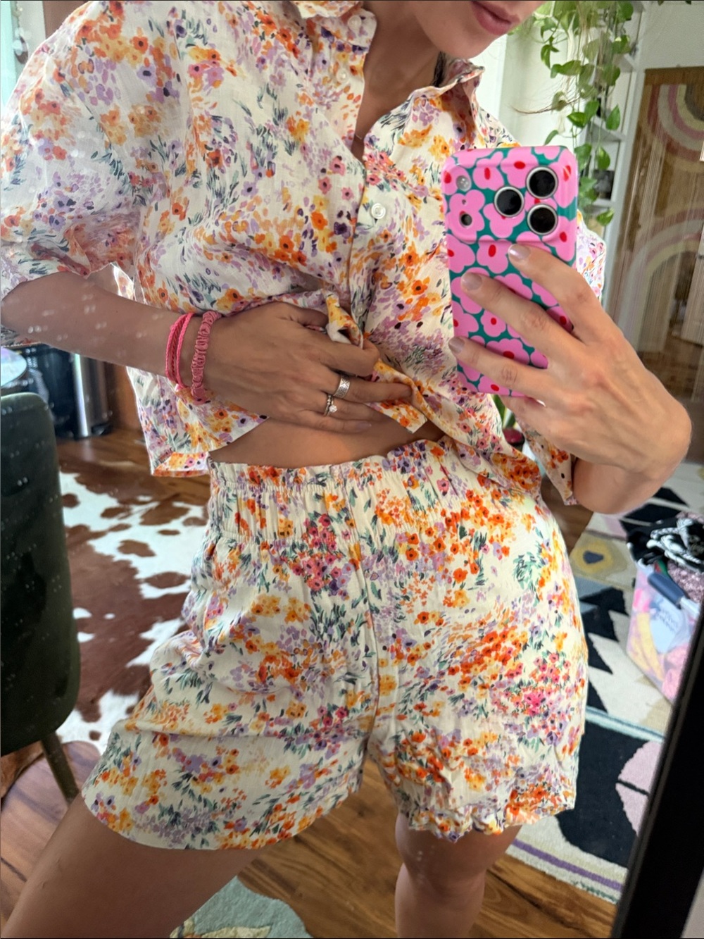 H&M Floral Shorts in White, Orange, Pink, Purple